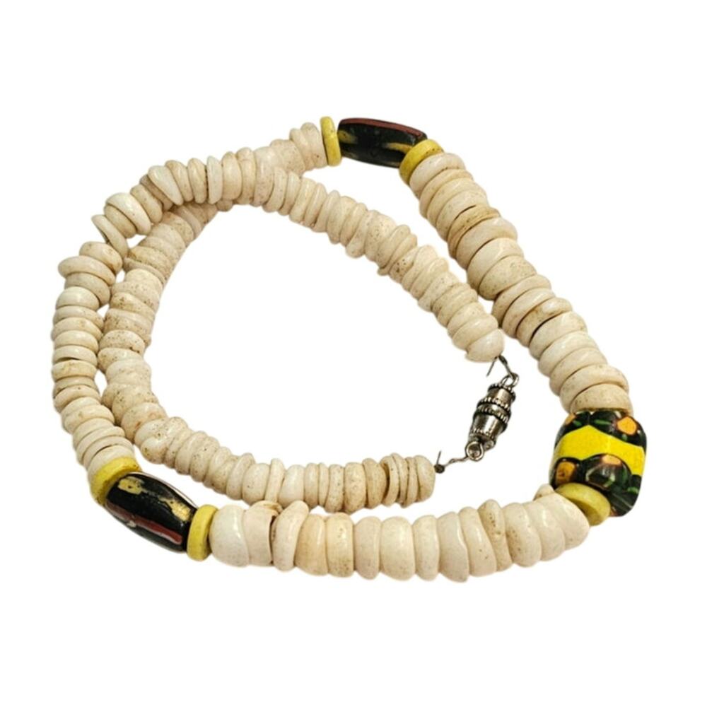 Vintage Hawaiian Puka Shell Necklace with African Trade Beads - 1970s